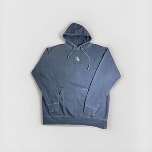 Teddy the Dog Gray Sweatshirt Hoodie "Take A Hike" Size M Oversized Faded Blue